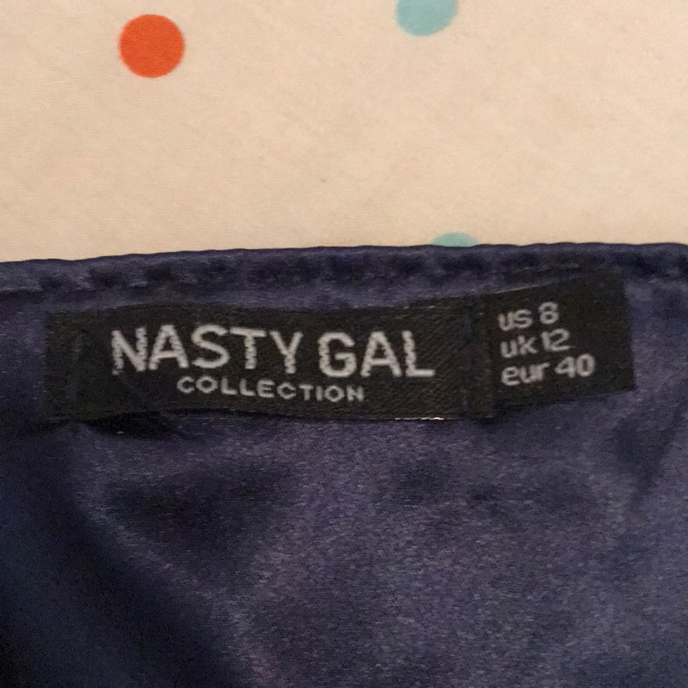 Nasty Gal navy satin dress.